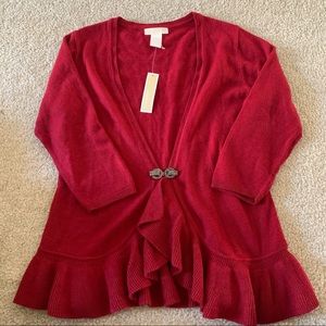 NWT Long Sleeve Embellished Maroon Flare Cardigan Size Medium